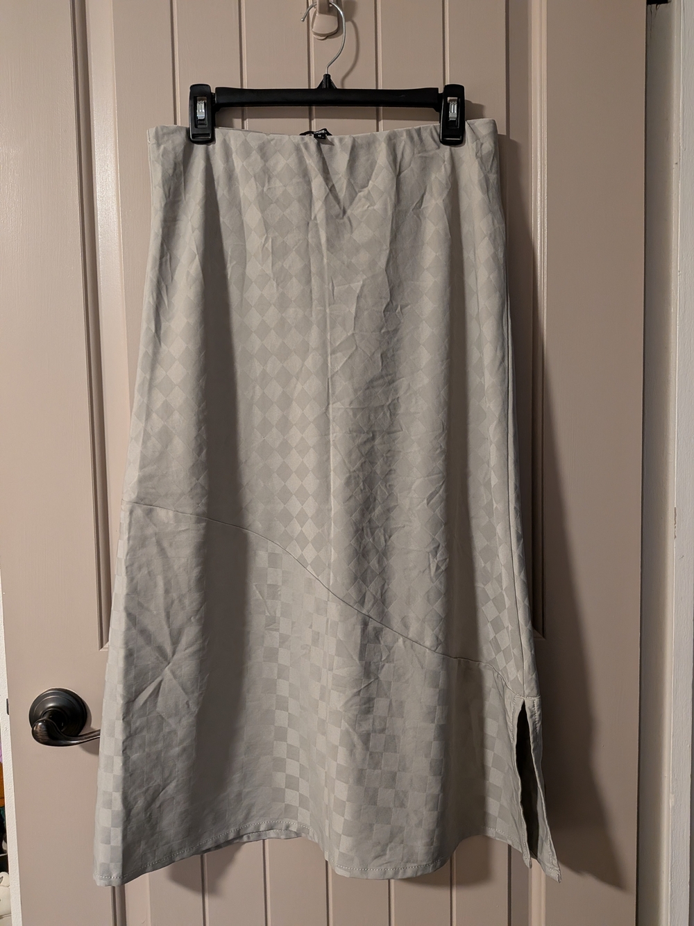 Vans Elastic Waist Sateen Gray Check-Pattern A-Line Midi Skirt